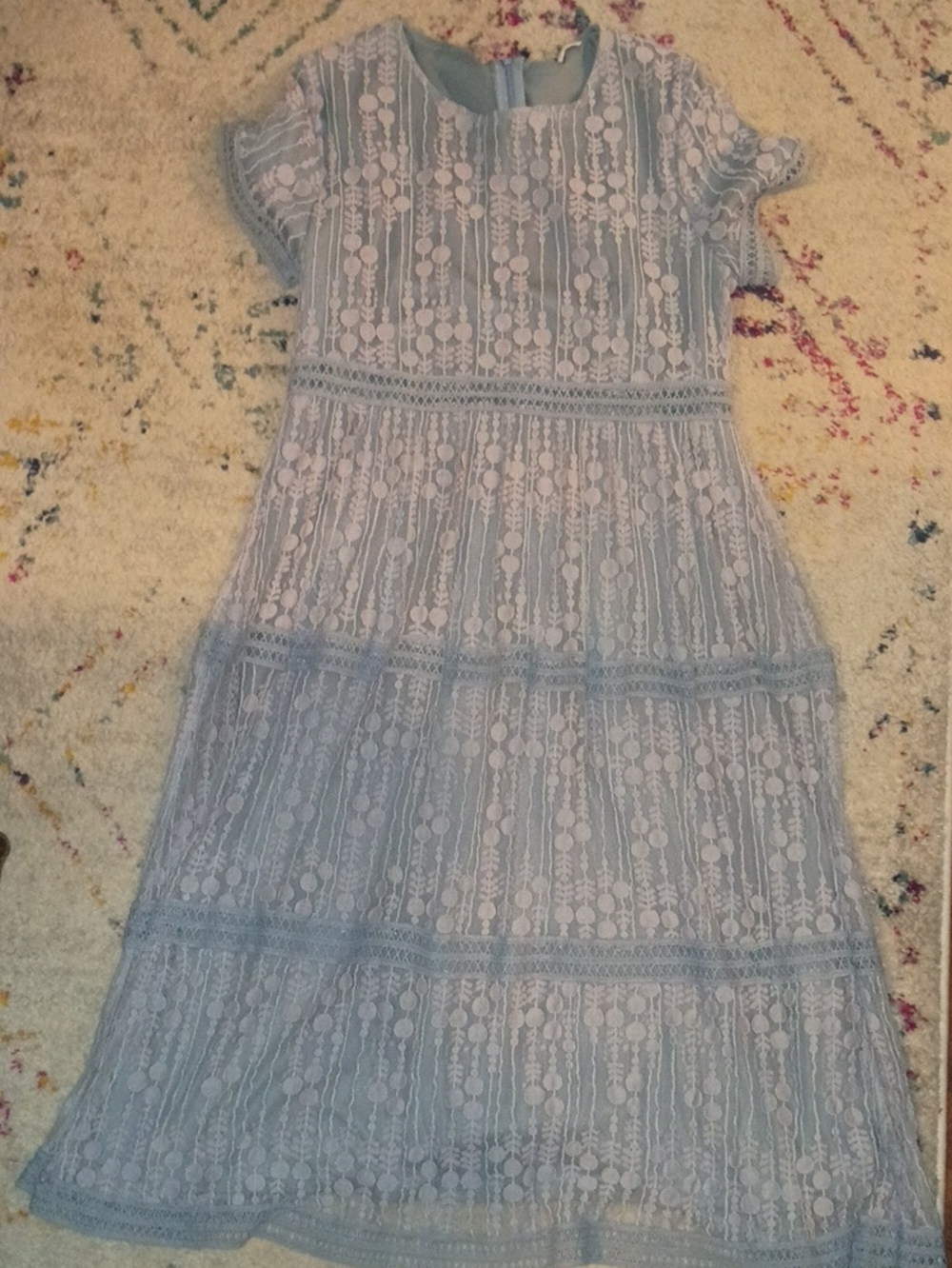 Light Blue Lace Tiered Midi Dress